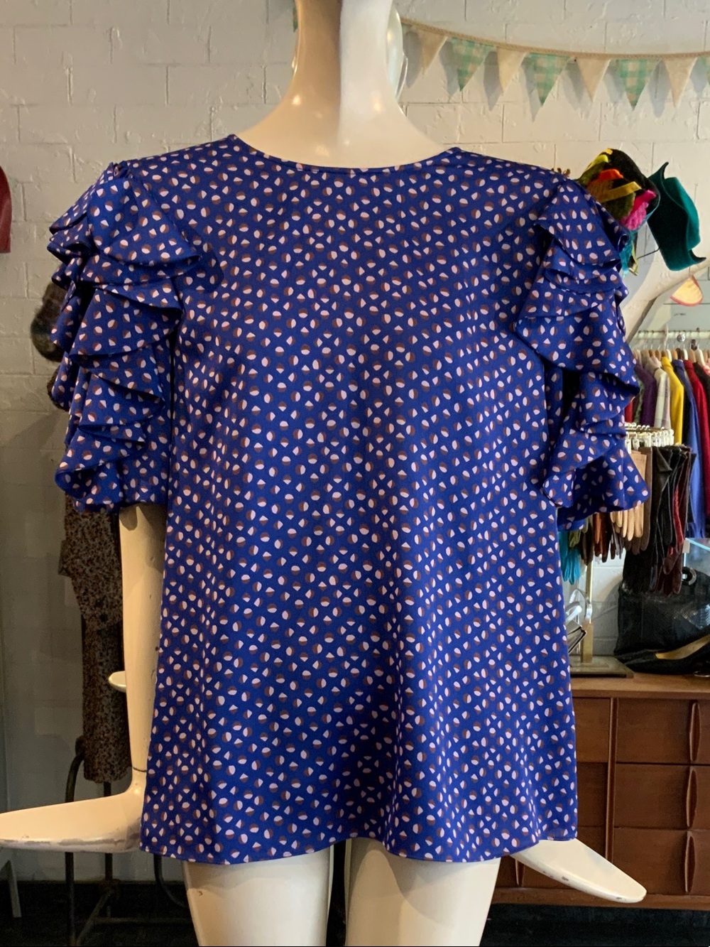 kate spade Blue Blouse with  Ruffled Sleeves